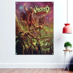 TERRORVISICN Vintage Black Metal Music Art Banner Bar Cafe Home Decor Rock Band Logo Poster Macabre Skull Flags Wall Painting