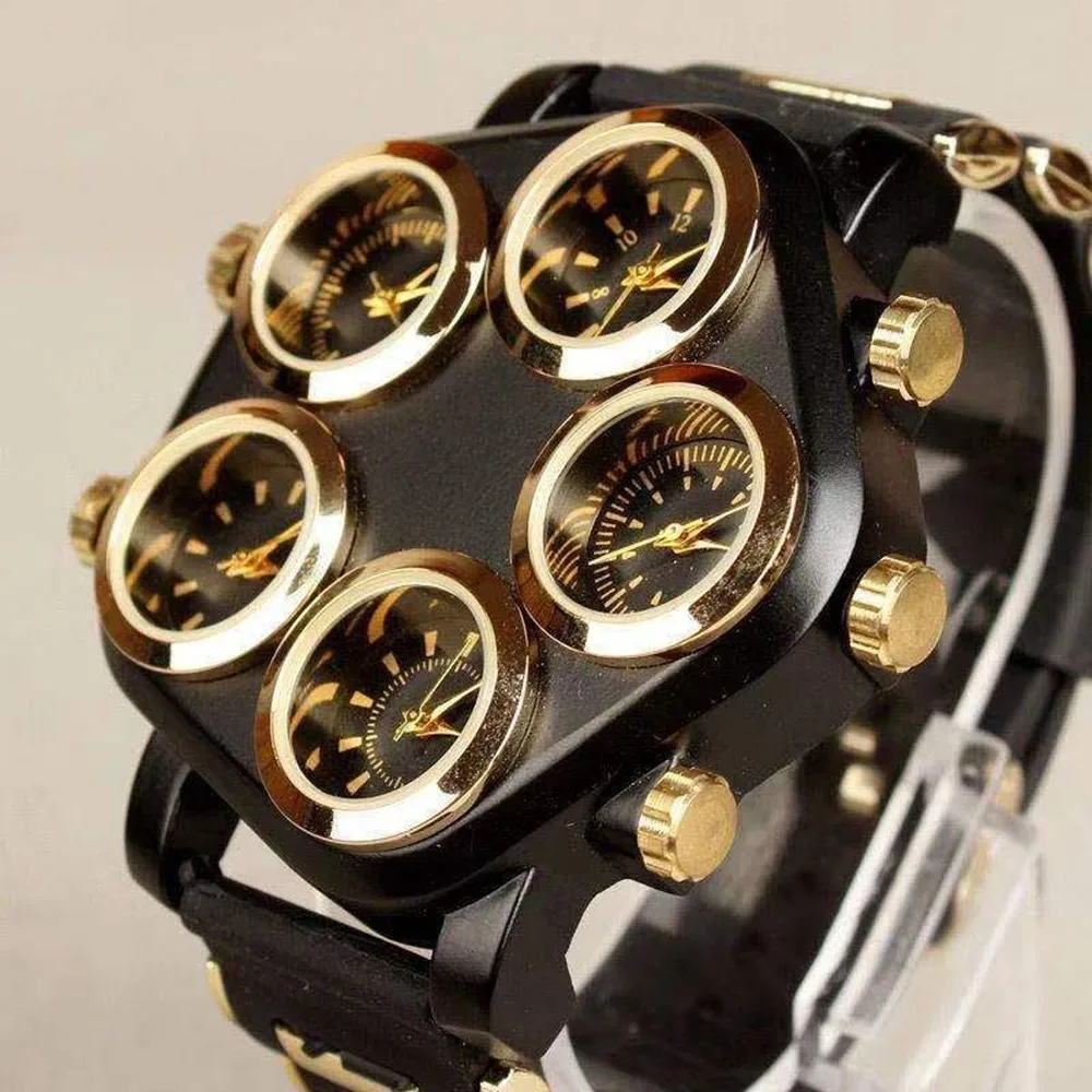 

Cool Watch Men Sports Watches Five Time Zone Silicone Strap Punk Large Dial Quartz Wristwatch Male Clock Hour Relogio Masculino