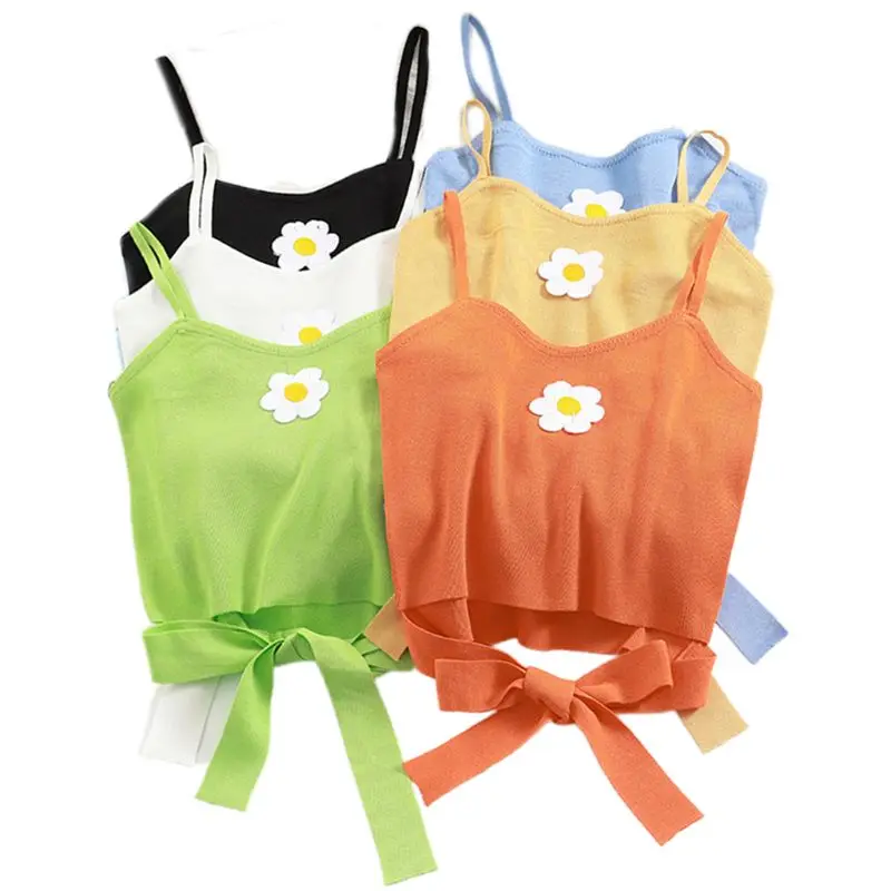 

Сексуальный женский жилет на бретельках с цветочной вышивкой, вязаный укороченный топ без рукавов