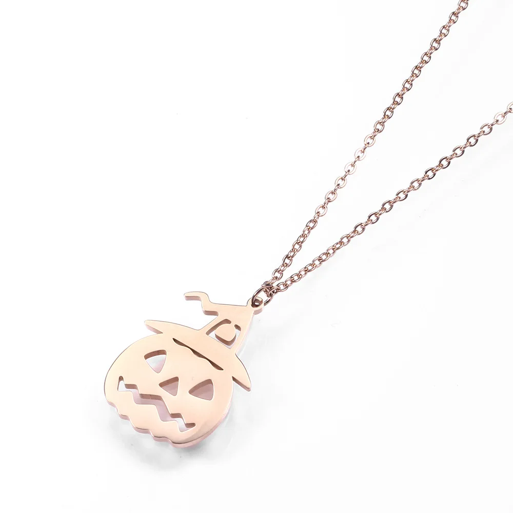 Полые тыквы Череп Призрак ожерелье из нержавеющей стали розовое золото