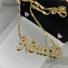 Ожерелье с именем из циркония KristenCo, цепочка из нержавеющей стали золотого цвета на заказ, ожерелье с именной табличкой для женщин, подарки