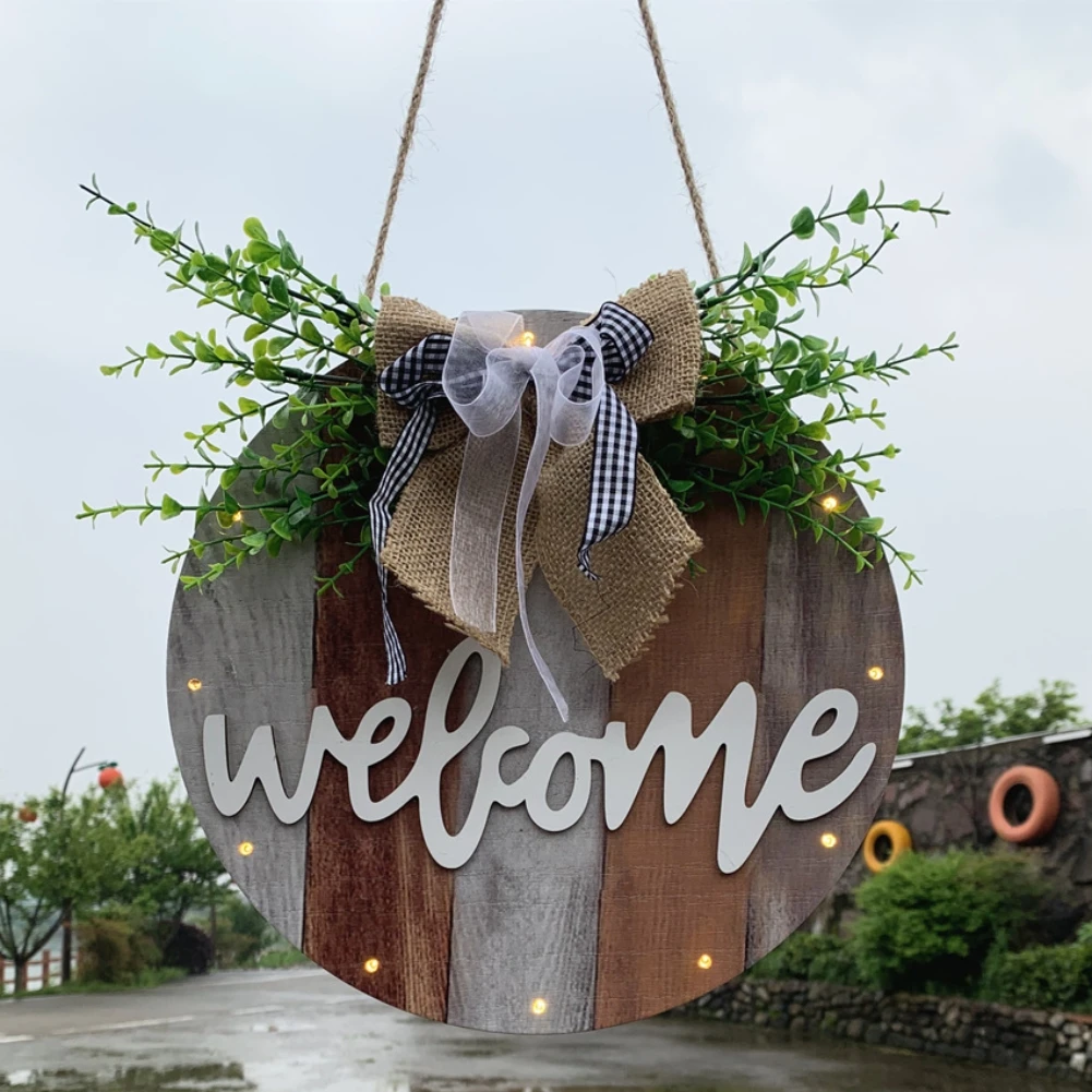 

Wooden Round Welcome Sign Wreath Front Door Decoration Listing Christmas Restaurant Family Outdoor Hanging Decoration