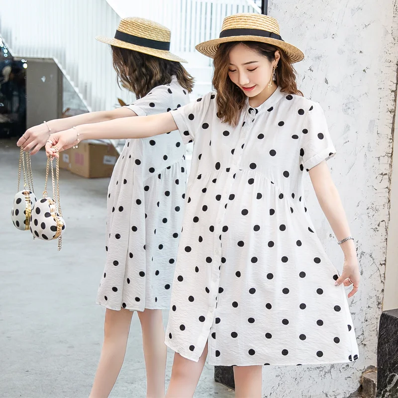 Летние платья для беременных кормления грудью новинка 2019 модное платье в горошек