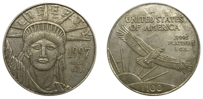Соединенные Штаты Америки 100 долларов США Платина Орел Bullion Coinage 1997 латунь металл или покрытие серебро Имитация монеты - Color: Black
