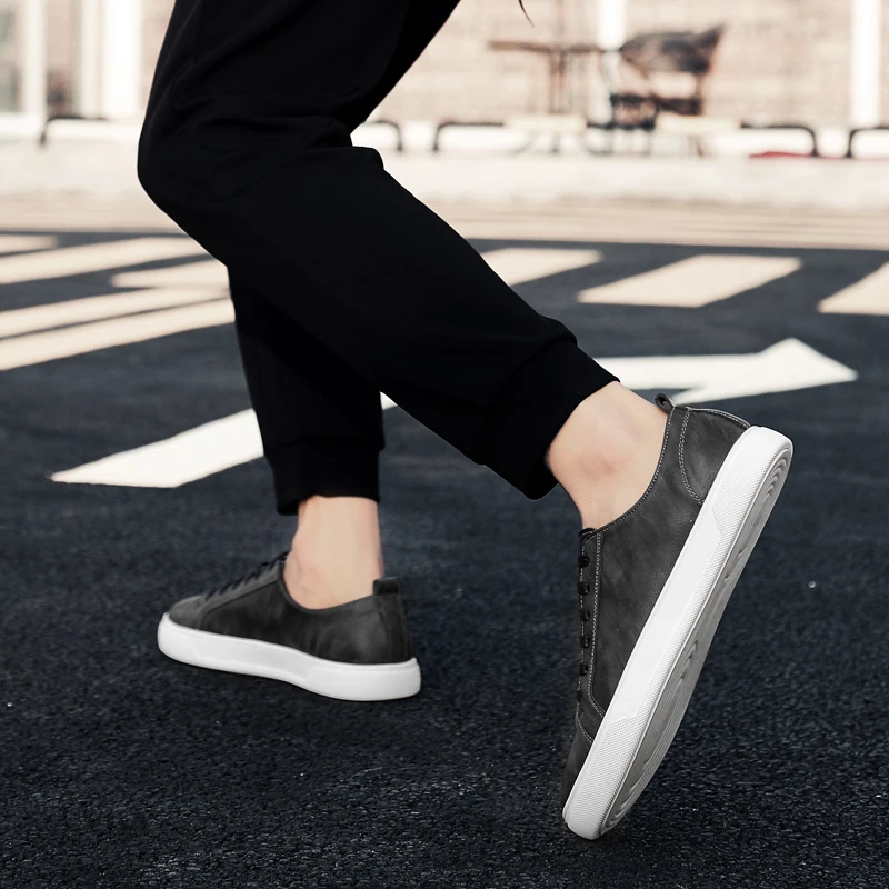 Sneakers New Casual Shoes Mens Leather Flats Lace-Up Simple Stylish Male Shoe Fashion Men trend wild casual | Обувь