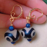 fashion natural multicolor round dzi blue jade beads gold earrings gift ear stud cultured thanksgiving valentines day