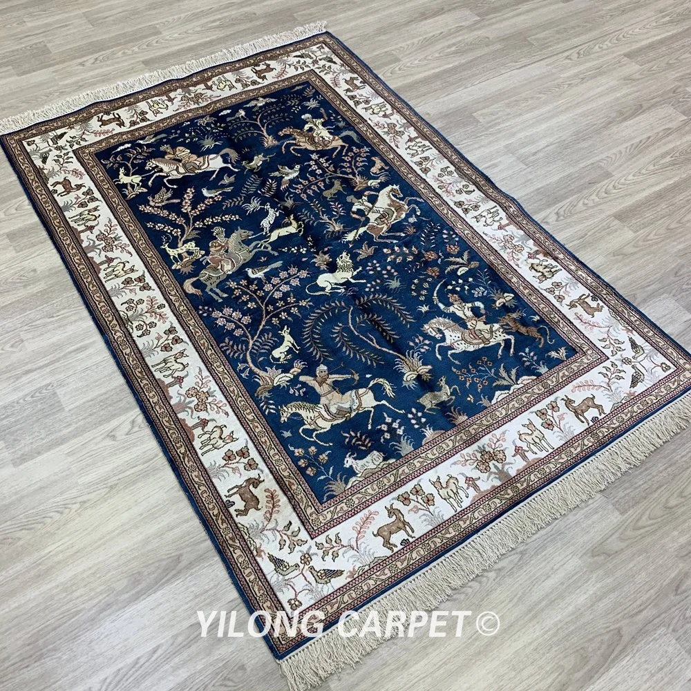 Yilong 4 дюймовый x 6 шелковый ковер для охоты персидский Тебриз (SCJ20B)|tabriz rugs|rug designrugged