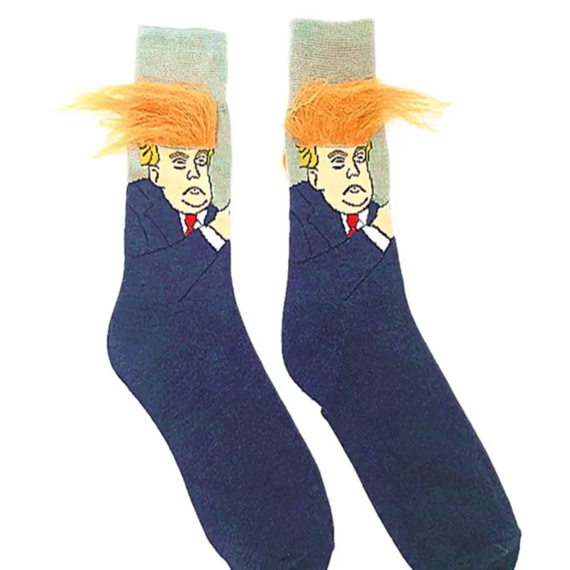 

Men Women Funny Novelty American President Messy Fake Hair Long Crew Socks Inspired Character Creative Tube Hosiery Crazy Gift