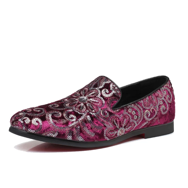 

2021 New Men Shoes Leather Suede Casual Fashion Sequin Embroidery Loafers Nightclub Party Barber Set Feet Round Toe Solid Color