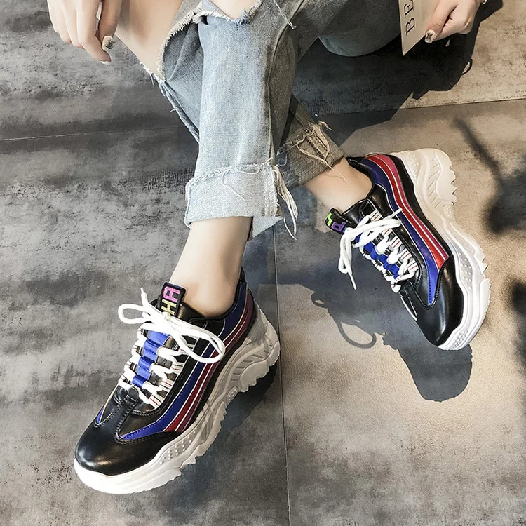 Новинка женская Вулканизированная обувь цветные кроссовки на платформе