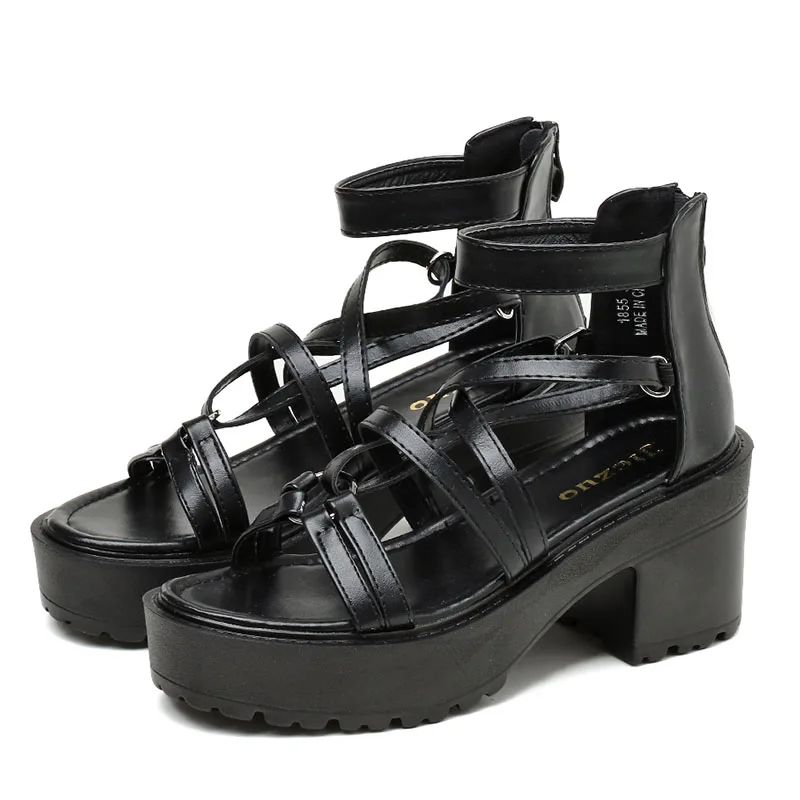 

Fashion Star Punk Gothic Shoes Women Platform Chunky Heels Sandals 2021 New Summer Back Zipper High Quality Drop Shipping