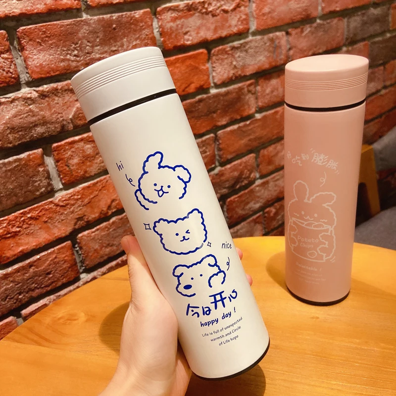 

450 мл бутылка для воды из нержавеющей стали вакуумный термос Портативный с изображением милых животных, модные фляга чай термос фyтбoлкa дeтс...