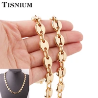 tisnium 11mm bohemian style necklace bracelet for men women melon seeds chain coffee bean shape stainless steel link wholesale