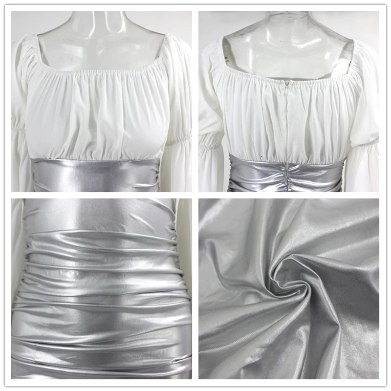 Fuedage осеннее лоскутное шифоновое пикантное платье из искусственной кожи женские