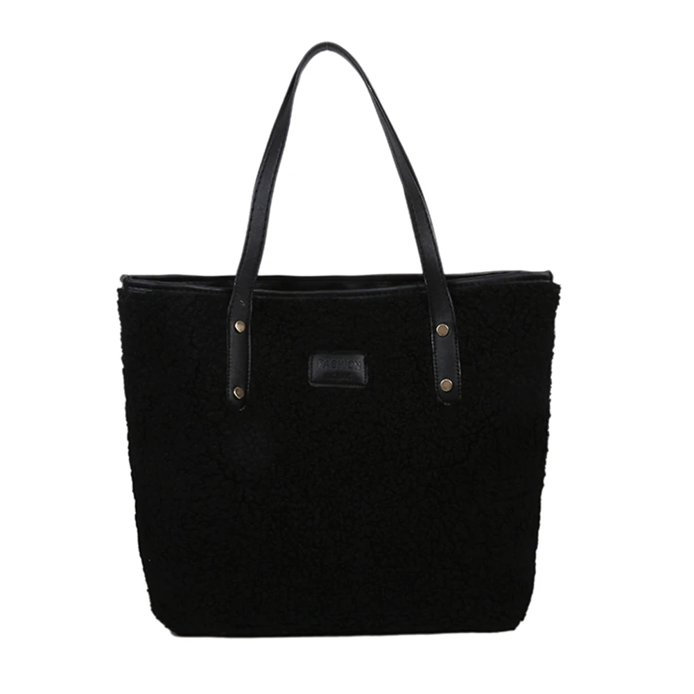 

Portable Fleece Top-handle Handbag Female Hit Color Autumn Street Shoulder Bags Popular Simple Female Daily Bag
