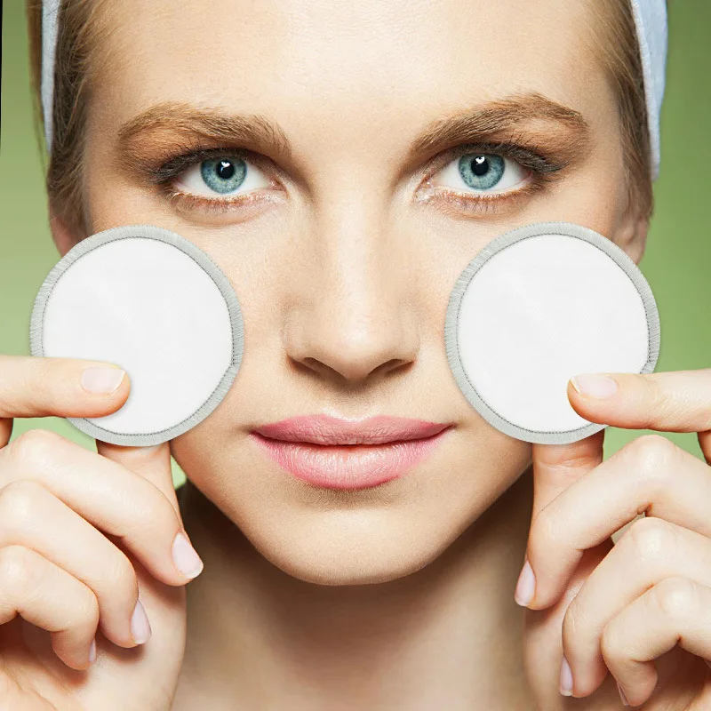 Многоразовая моющаяся круглая бамбуковая хлопковая ткань для макияжа лица спонж