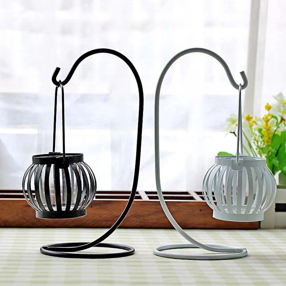 

Candlestick Hollow Lantern Shape Wrought Iron Decorative Candle Holder for Wedding