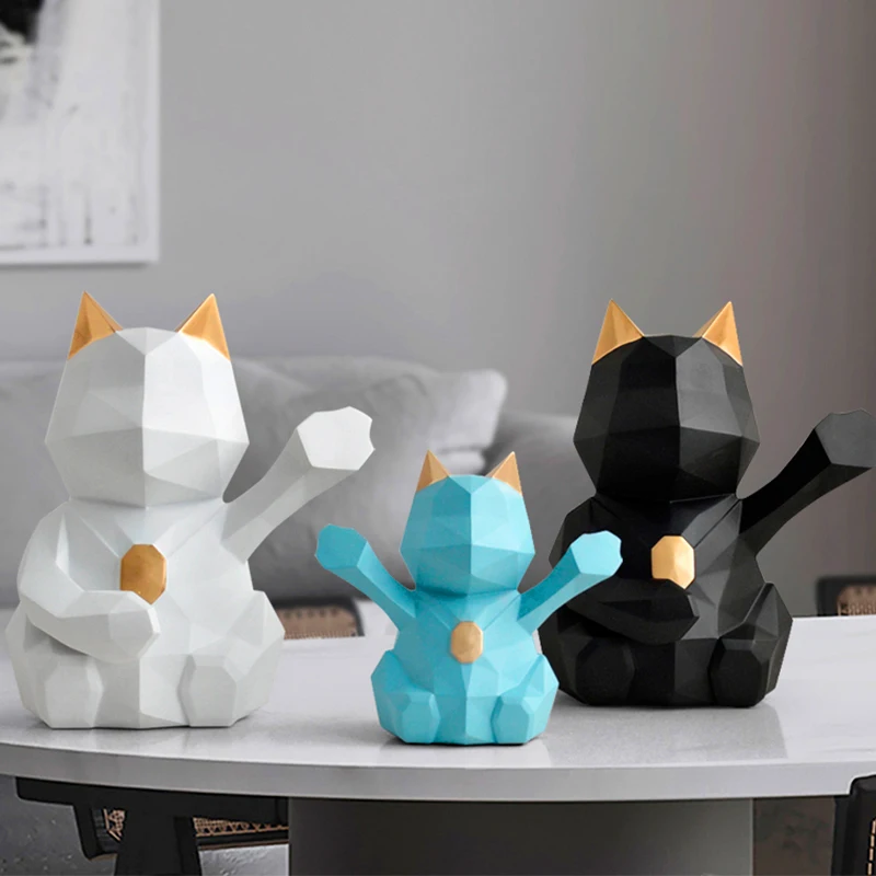 Скандинавский минималистичный Декор счастливая кошка геометрические статуи