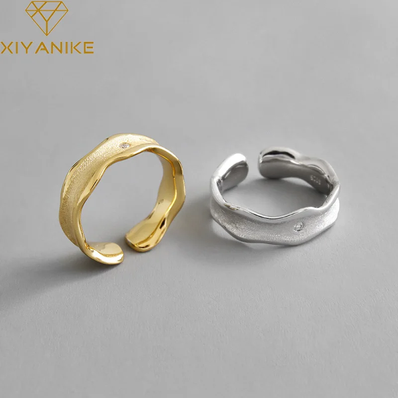 

XIYANIKE Silver Color Korean INS Simple Wave Pattern Inlaid Zircon Rhinestone Ring Temperament Sexy Elegant Ring Gift