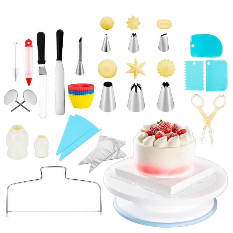 

Cake Decorating Tools 106 Sets of Baking Supplies Non-slip Turntable Pastry Bag Nozzle Converter Spatula Silicone Muffin Cup Etc