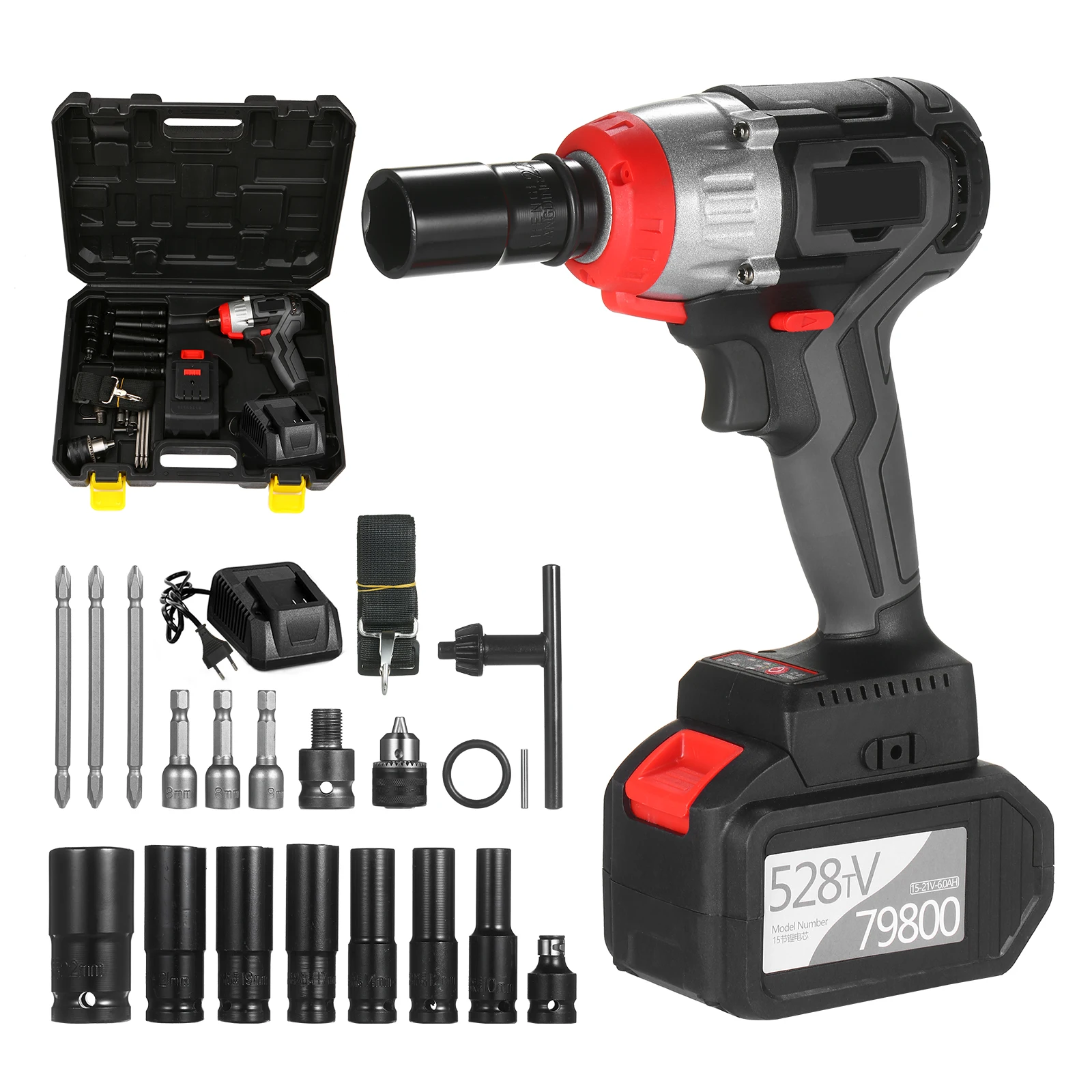 

200W Cordless Impact Wrench 980Nm Torque Brushless Motor Wrench Quick Chuck 2x6.0A with Fast Charger Impact Power Tool Kit
