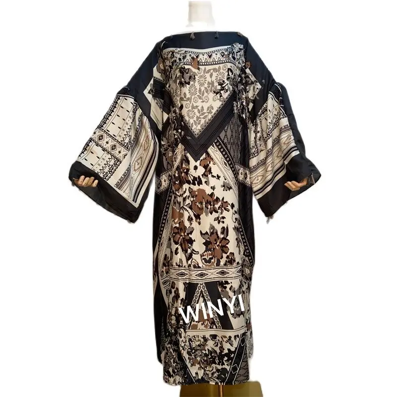 

Cotton robe femme hiver Elegant Long Sleeve Splicing Stripe Print Female dresses Vestdios