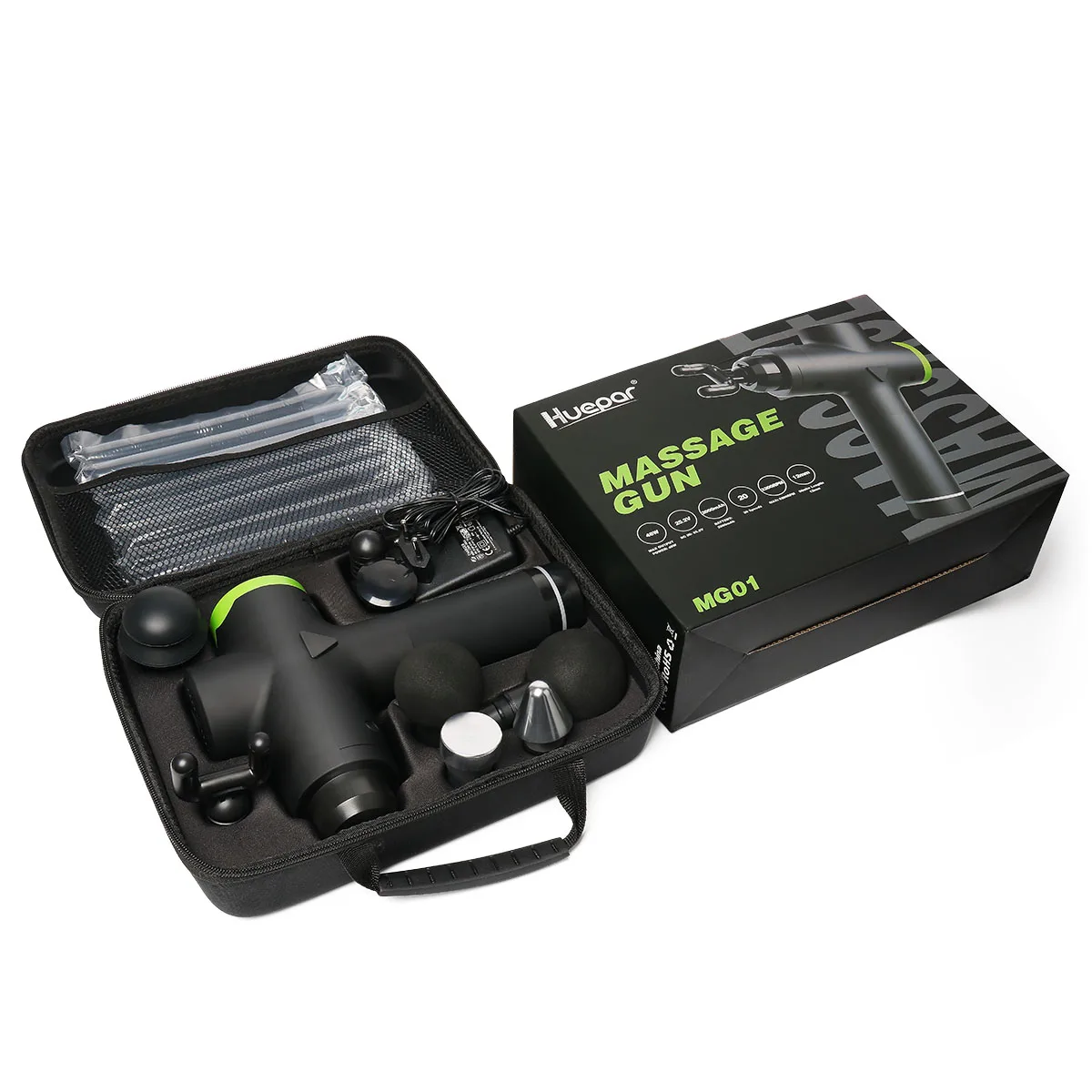 

Массажный пистолет Huepar, прибор для массажа шеи с ЖК-дисплеем, для релаксации тела, фитнеса и мышц