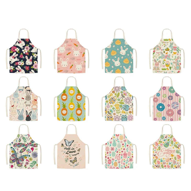 

Kitchen Chef Easter Series Floral Printing Flax Apron Restaurant Cooking Bibs R2JC