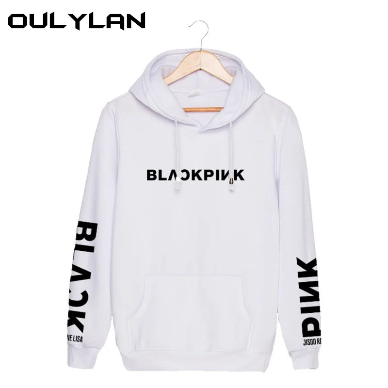 Oulylan демисезонная толстовка с капюшоном и blackpink Для женщин Повседневное сплошной свободного кроя с завязками, штаны и толстовка модная одежда с длинными рукавами, с капюшоном, для девушек, пуловер