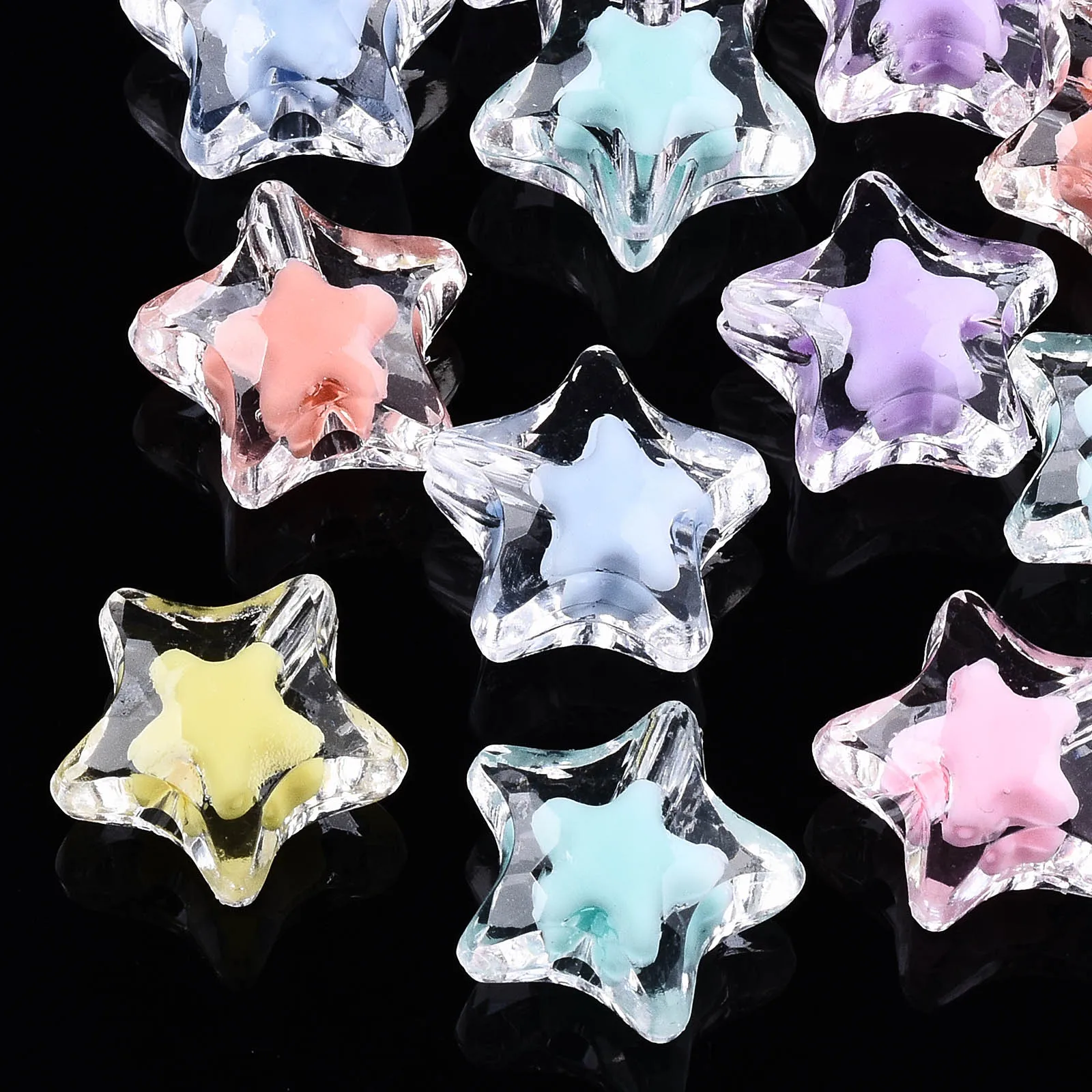 

500g Transparent Acrylic Star Beads Bead in Bead Mixed Color Beads For DIY Jewelry Making, 19x20x11mm, Hole: 3mm