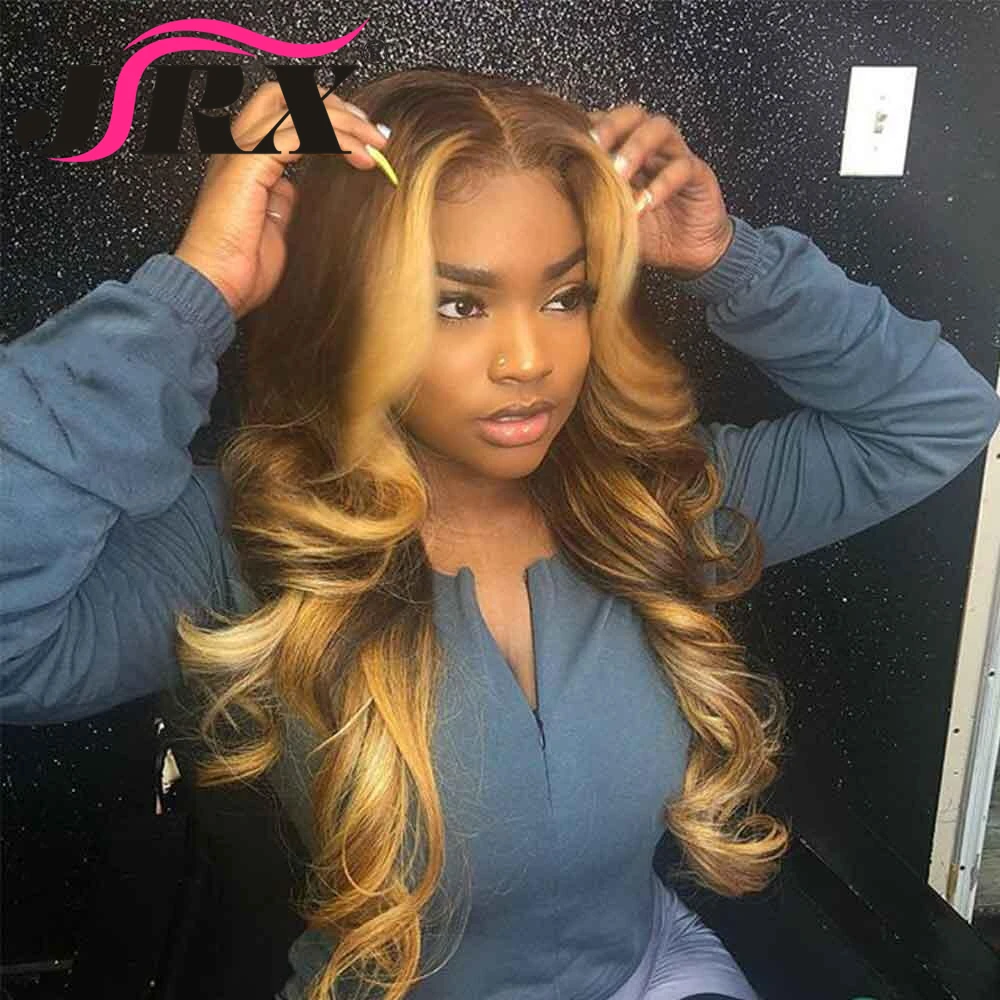 Бразильские волосы Remy кружевной передний парик волнистые Омбре блонд яркие
