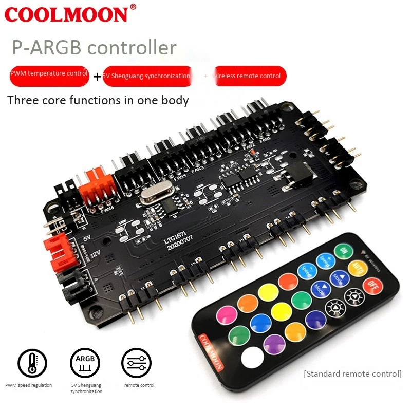 

COOLMOON Computer Case Fan 12cm Silent CPU Water-Cooled Shenguang Synchronous PWM Temperature Control 5V ARGB Chassis Fan(3 Pcs)