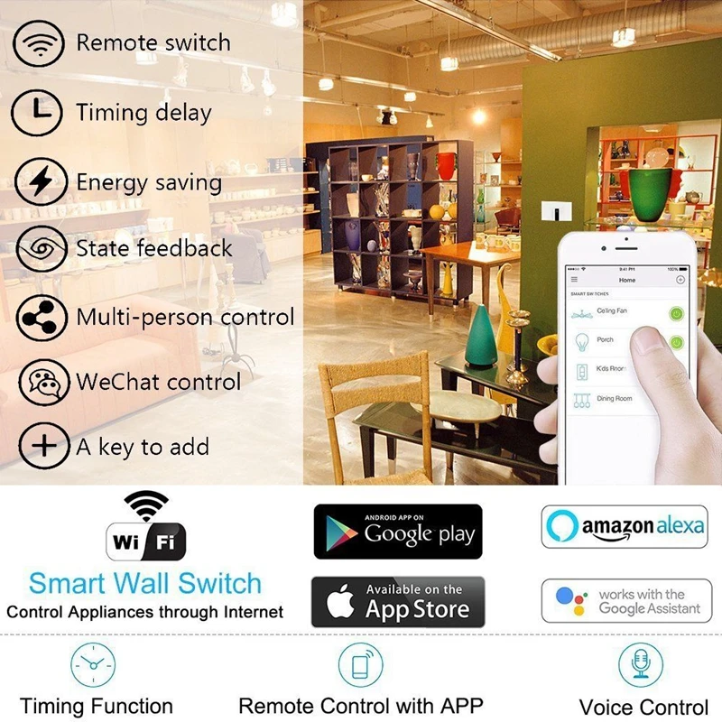 For Alexa WiFi Smart Light Switch In-Wall Wireless On/Off Wall Timing Voice App Remote Control Compatible with | Обустройство дома