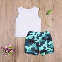 baby boy%e2%80%99s vest and shorts suit 2pcs fashion letter sleeveless tops and camouflage short pants set
