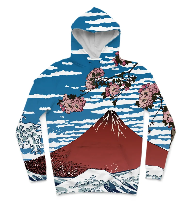 

REAL American US SIZE Custom Chinese Japanese Aesthetic Waves 3D Sublimation print Hoodies with plus size 3XL 4XL 5XL 6XL
