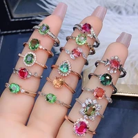 meibapj 16 styles natural colorful tourmaline gemstone ring for women real 925 sterling silver charm fine wedding jewelry