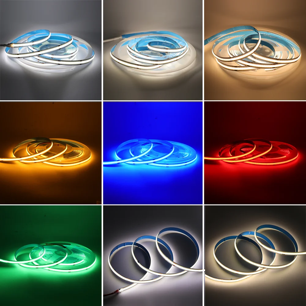 

12V 24V COB LED Strip 320 LEDs High Density Flexible Led Light RA90 Warm Nature Cool White Linear Ribbon COB Strip with Dimmer