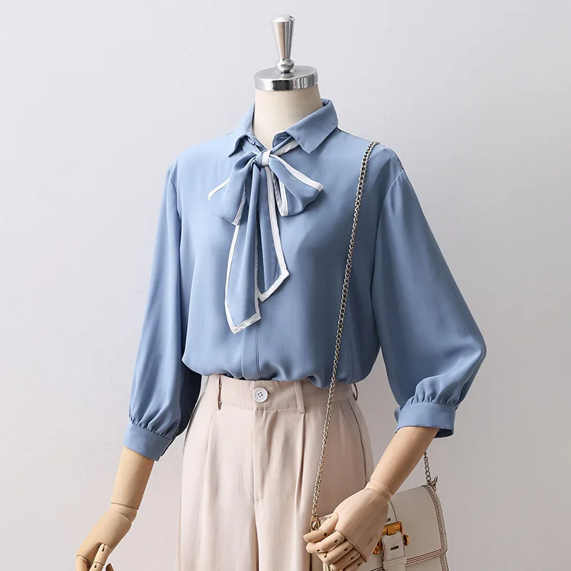 

Spring new bow tie white chiffon tops shirt Women's elegant shirt professional OL Office lady shirt womens tops and blouses