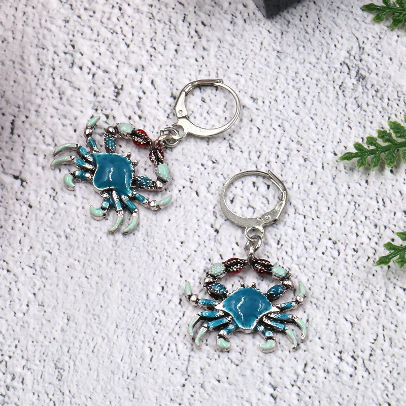 Hot Sale Fashion Oil Dripping Crab Earring Woman Popular Cute Blue Alloy Long Earrings Eardrop Jewellery Gift | Украшения и