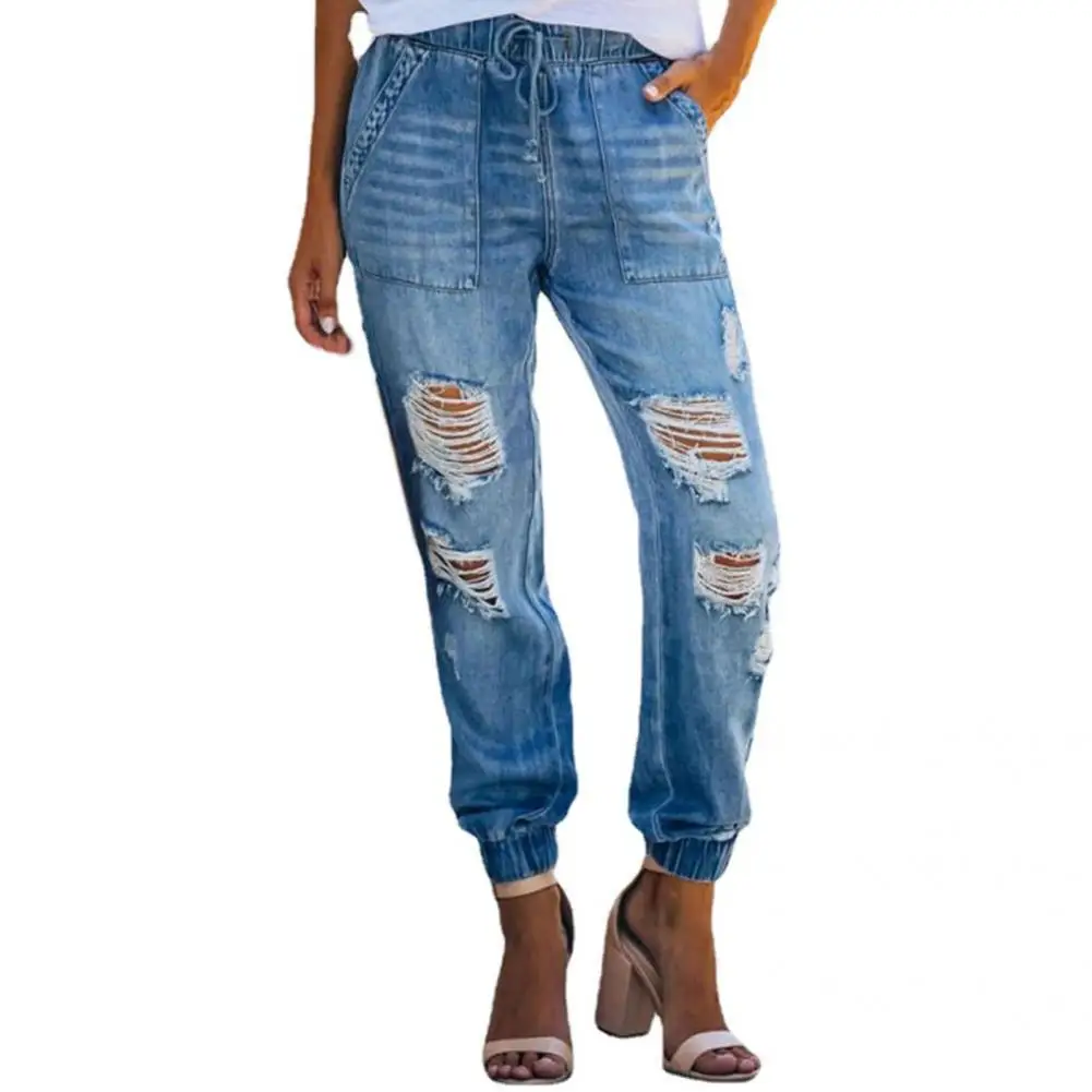 

High Waist Cool Ankle Banded Lady Pants Skin-friendly Long Pants Drawstring for Work