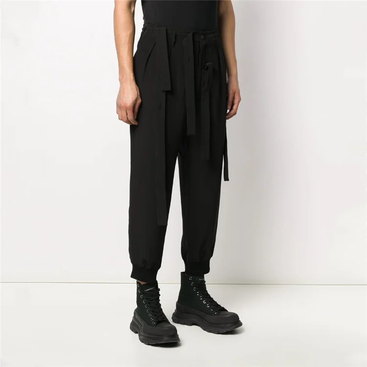

S-6XL!!2020 spring casual pants men slim small leg pants youth Korean version of black nine-minute pants harun pant tie leg pant