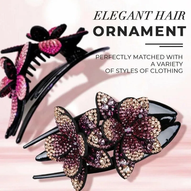 

Rhinestone Flower Hairpin Double Flower Hair Clip Hair Combs Female Elegant Beads Hairgrip Fashion Handmade Hair Accessories