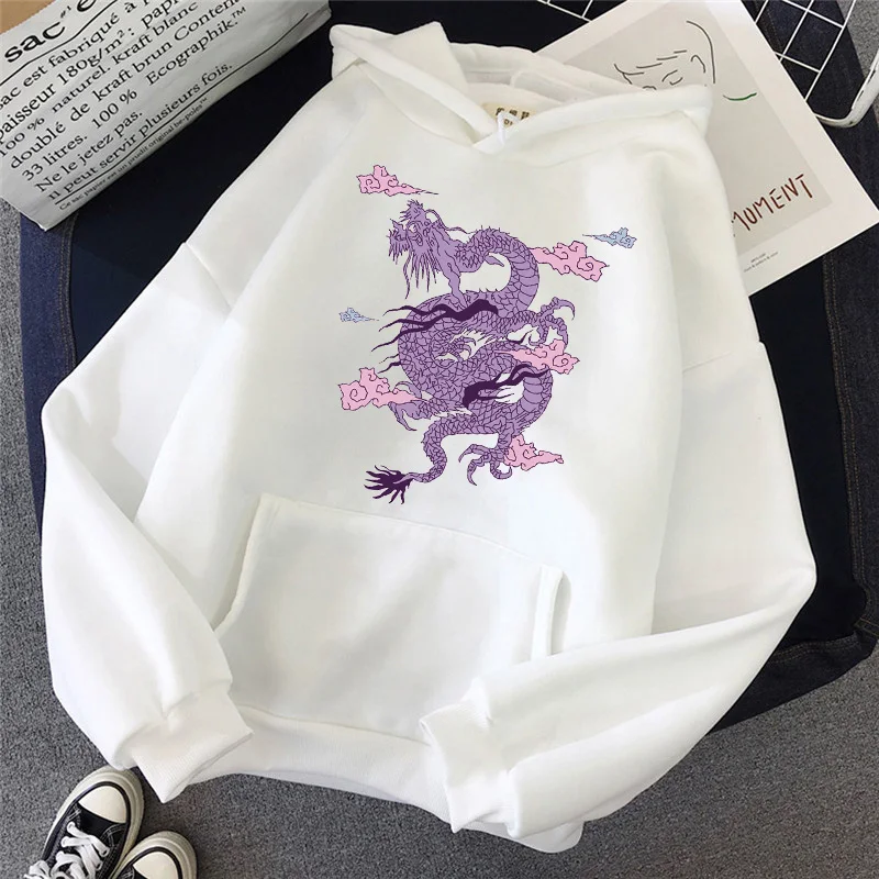 

New Autumn Women's Hoodie Chinese Dragon Cartoon Print Sweatshirt Winter Casual Women's Thick Pullover Men's Harajuku Streetwear