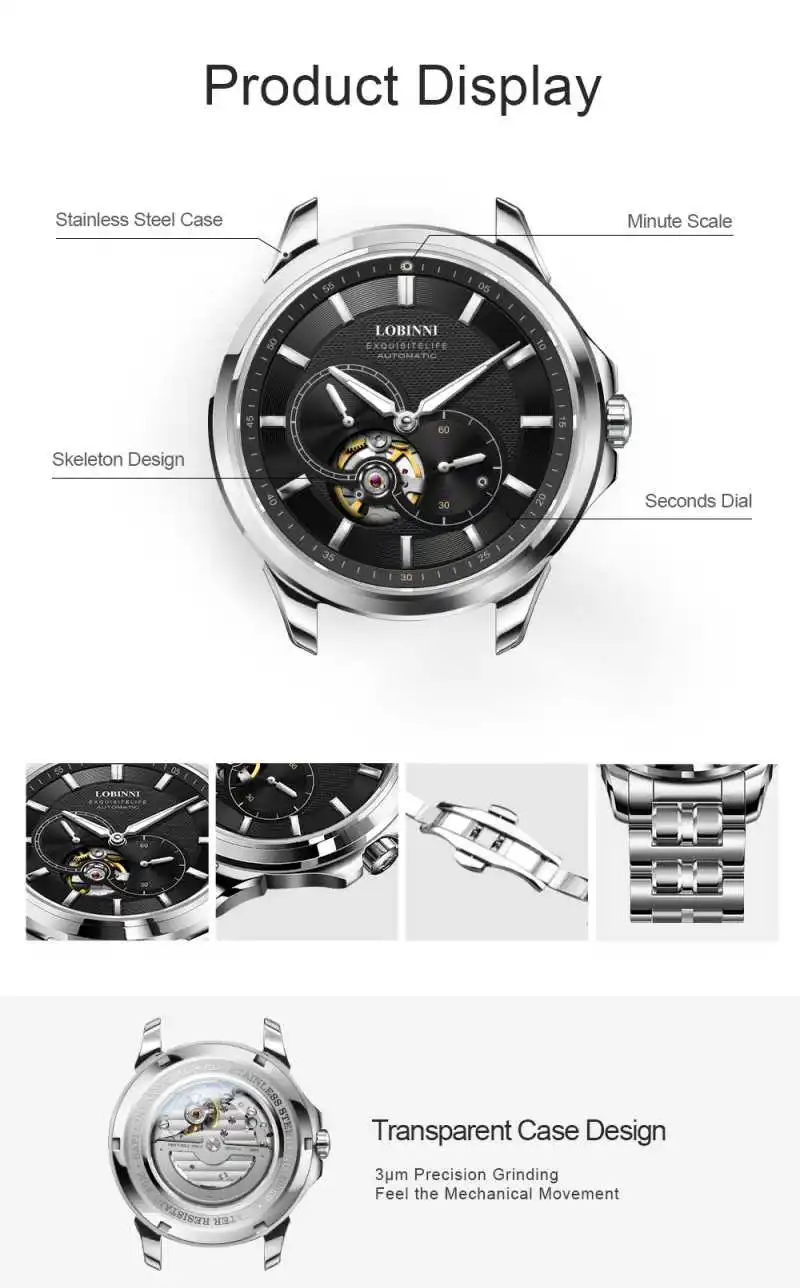 Швейцарские роскошные деловые мужские механические часы автоматические