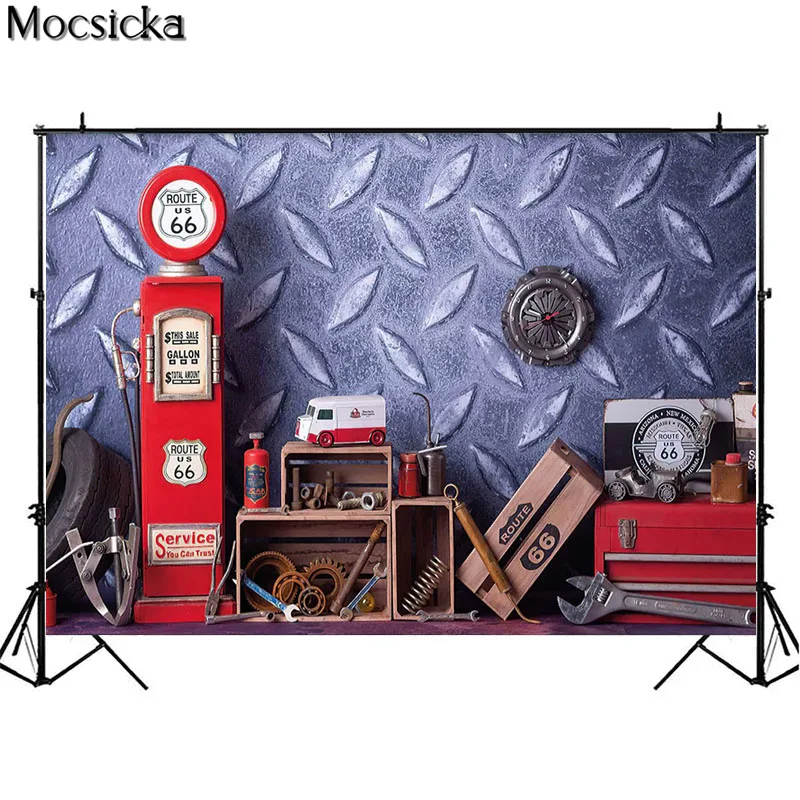Garage Photo Background Mechanical Photography Props Tools Shelf Room Children Boy Birthday Photoshoot Portrait Studio Photocall