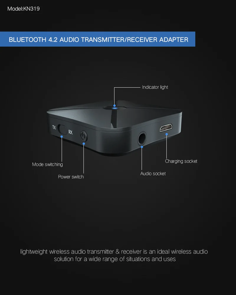 2в1 Bluetooth 4,2 аудио приемник передатчик беспроводной Bluetooth 4,2 настоящий стерео адаптер с 3,5 мм AUX для ТВ наушников динамик