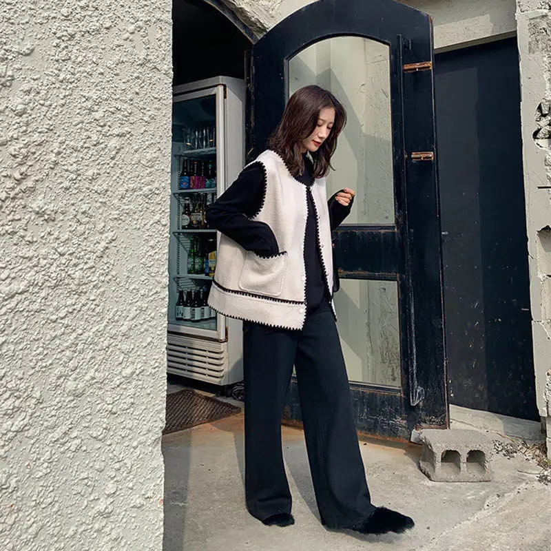 

Solid Fashion Knitted Pants Women Autumn Winter High Waist Pants Female Loose Trousers Korean Style Ladies Streetwear Pants 2020