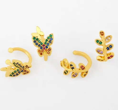 Разноцветные латунные серьги клипсы с фианитами без пирсинга|Серьги-клипсы| |