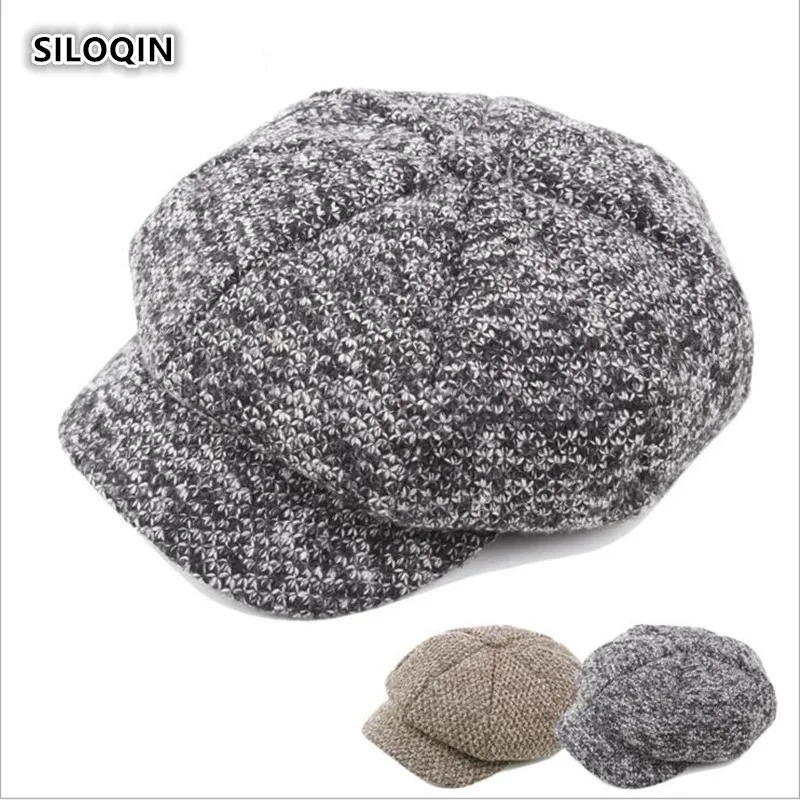 SILOQIN осенне зимние женские брендовые вязаные теплые шляпы газетчика элегантные