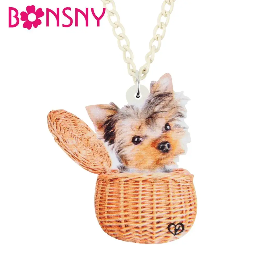 

Bonsny Acrylic Basket Yorkshire Dog Necklace Chain Collar Pendant Choker Animal Pets Yorkie Jewelry For Women Teens Girls Gifts